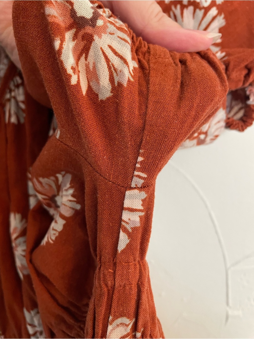 Madewell Sophia Linen-Blend Floral Puff-Sleeve Midi Milkmaid Dress in Rust sz 1X - Picture 7 of 11